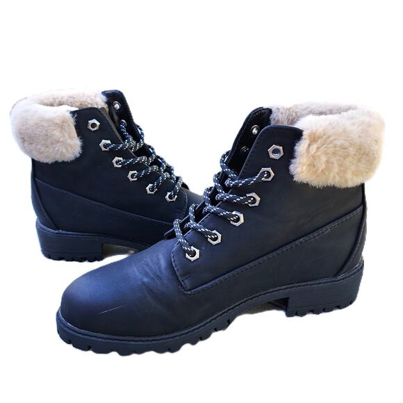 Madden Girl Frannkie Faux Fur Ankle Combat Boots 8 - Picture 9 of 10